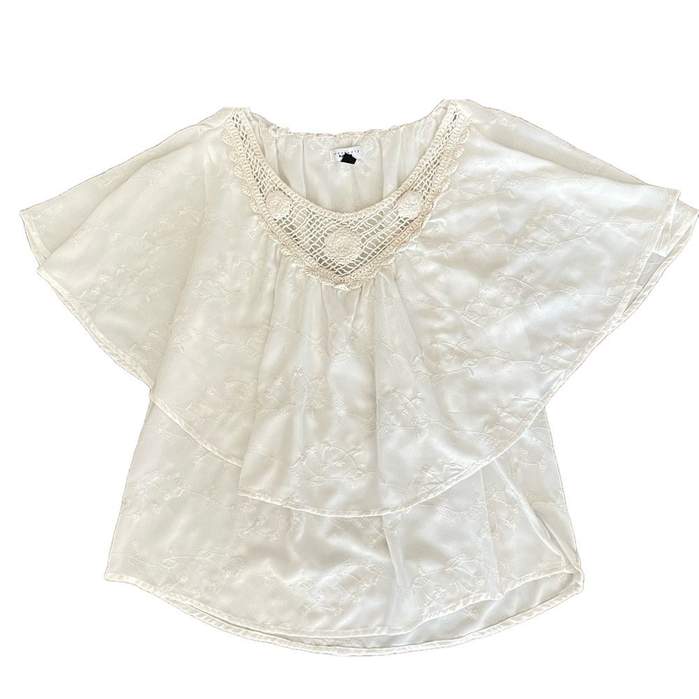 Sanctuary Ruffle Lace Chiffon Top Women's Small Boho